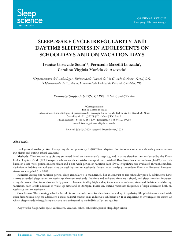 (PDF) Sleep-Wake Cycle Irregularity and Daytime Sleepiness in ...