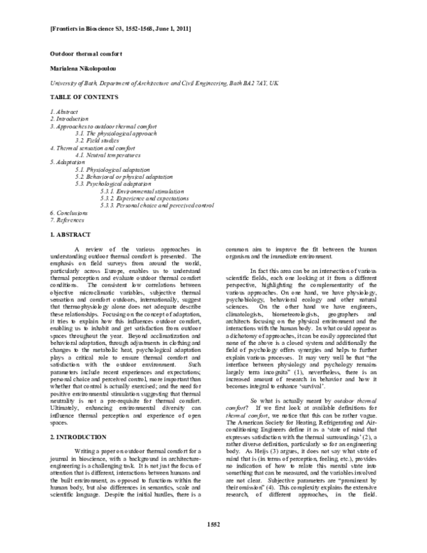 (PDF) Outdoor thermal comfort