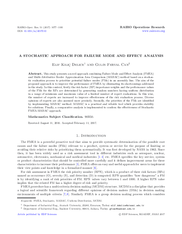 (PDF) A stochastic approach for failure mode and effect analysis