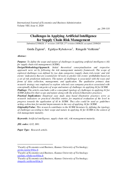 (PDF) Challenges in Applying Artificial Intelligence for Supply Chain ...