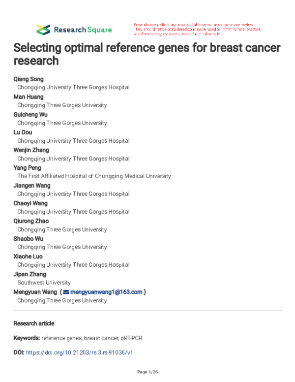 (PDF) Selecting optimal reference genes for breast cancer research