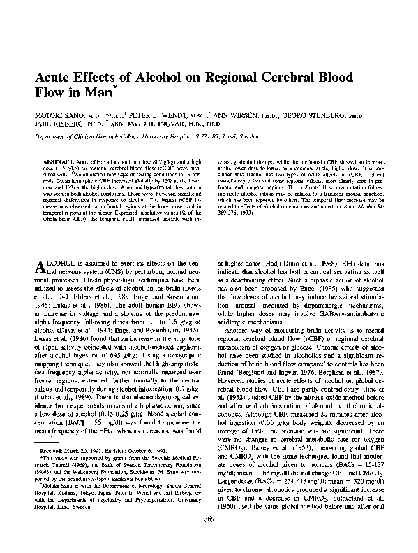 (PDF) Acute effects of alcohol on regional cerebral blood flow in man