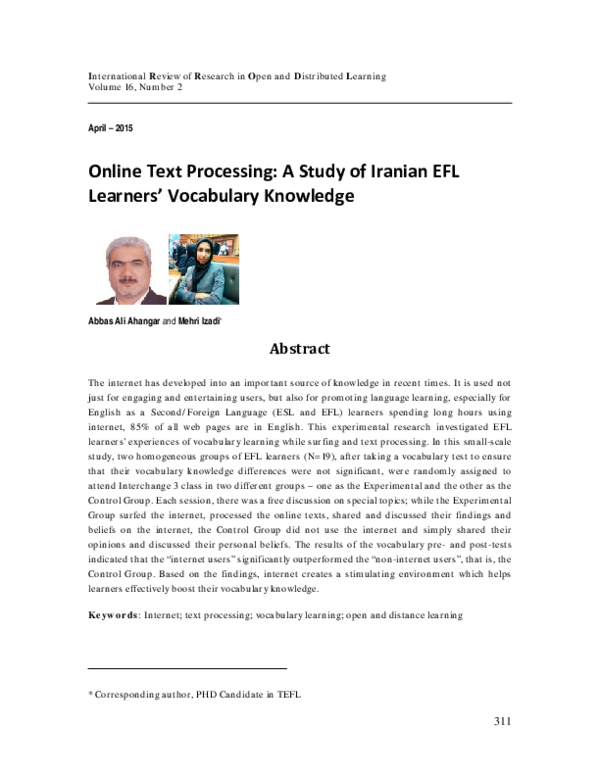 (PDF) Online text processing: A study of Iranian EFL learners ...