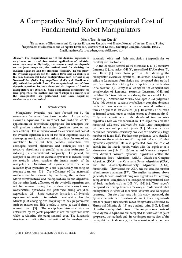 (PDF) A comparative study for computational cost of fundamental robot ...