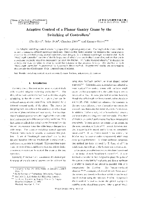 (PDF) Adaptive Control of a Planar Gantry Crane by the Switching of ...