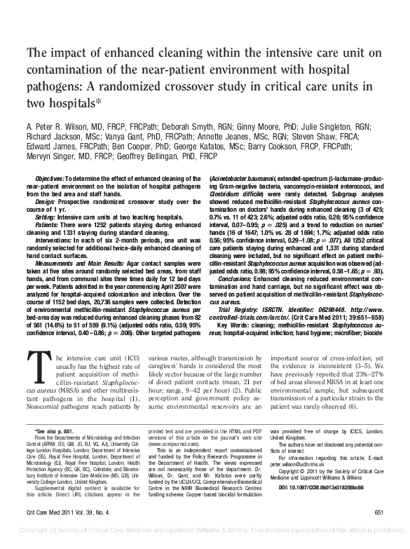 (PDF) The impact of enhanced cleaning within the intensive care unit on ...