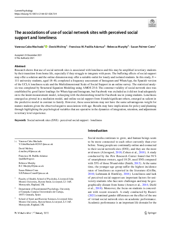 (PDF) The associations of use of social network sites with perceived ...
