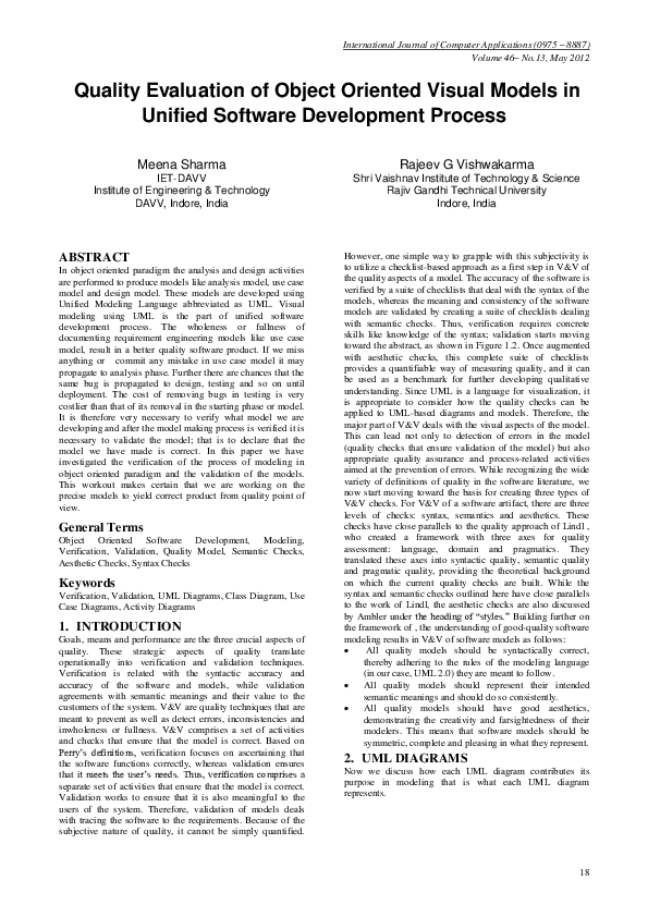 (PDF) Quality Evaluation of Object Oriented Visual Models in Unified ...