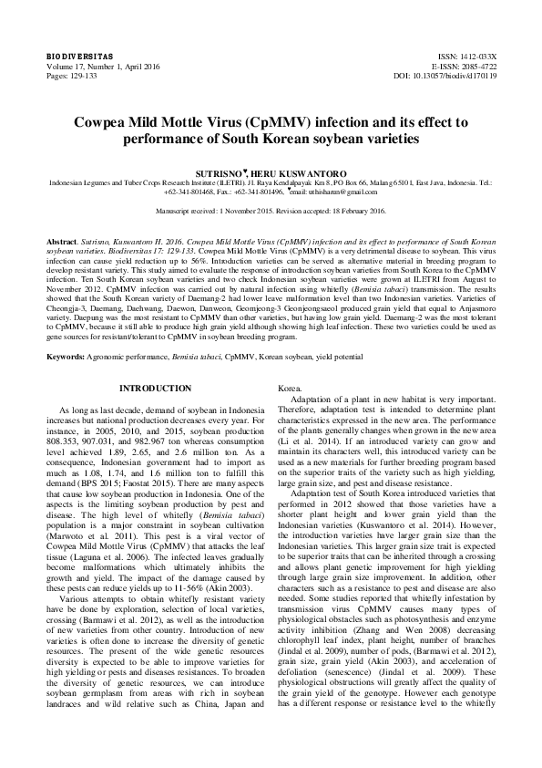 (PDF) Cowpea Mild Mottle Virus (CpMMV) infection and its effect to