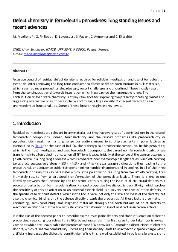 (PDF) Defect chemistry in ferroelectric perovskites: long standing ...