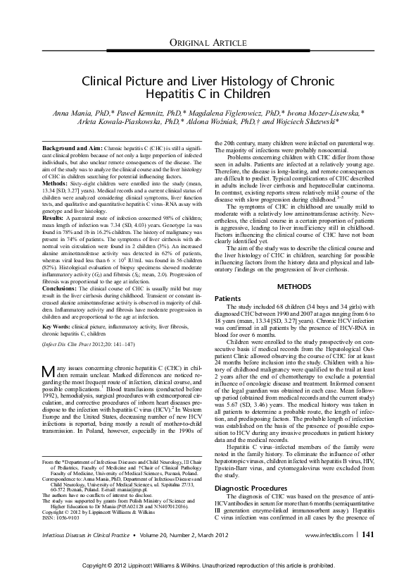 (PDF) Clinical Picture and Liver Histology of Chronic Hepatitis C in ...