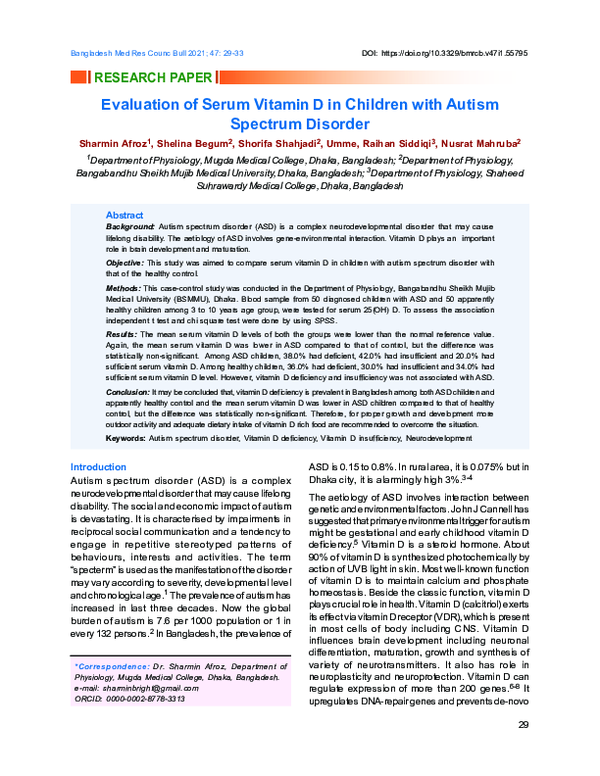 (PDF) Evaluation of Serum Vitamin D in Children with Autism Spectrum ...