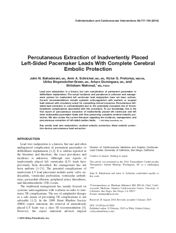 (PDF) Percutaneous extraction of inadvertently placed left-sided ...