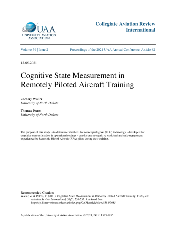 (PDF) Cognitive State Measurement in Remotely Piloted Aircraft Training