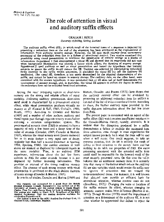 (PDF) The role of attention in visual and auditory suffix effects