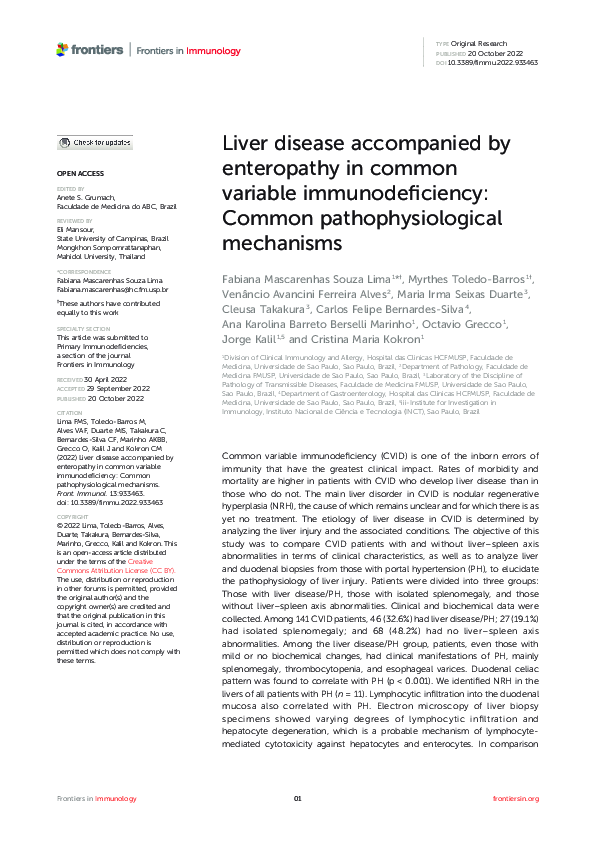 (PDF) Liver disease accompanied by enteropathy in common variable ...