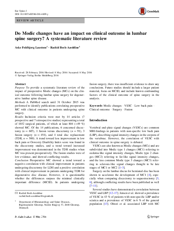 (PDF) Do Modic changes have an impact on clinical outcome in lumbar ...