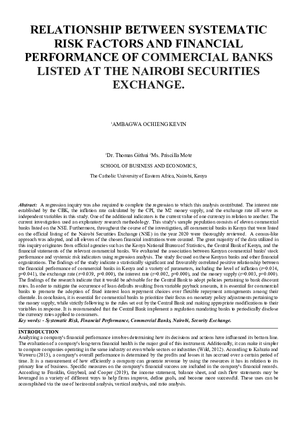 (DOC) RELATIONSHIP BETWEEN SYSTEMATIC RISK FACTORS AND FINANCIAL ...