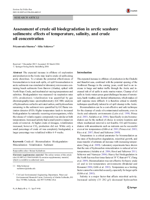 (PDF) Assessment of crude oil biodegradation in arctic seashore ...