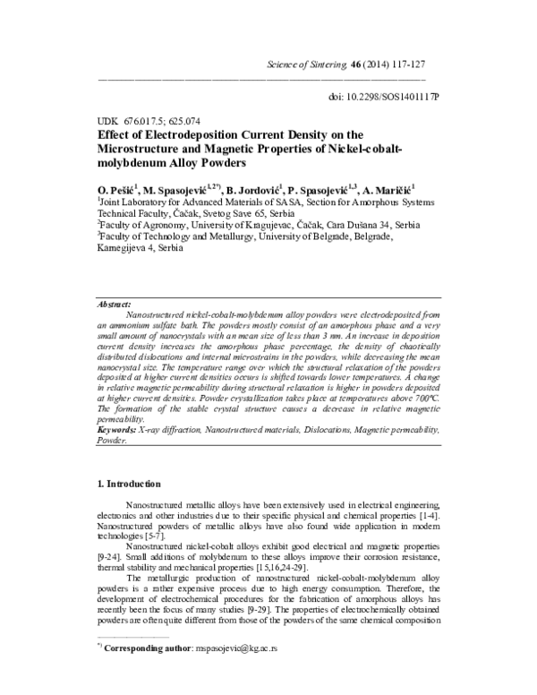 (PDF) Effect of electrodeposition current density on the microstructure ...