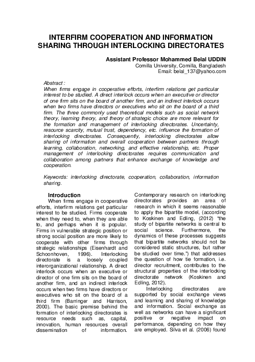 (PDF) Interfirm Cooperation and Information Sharing Through ...