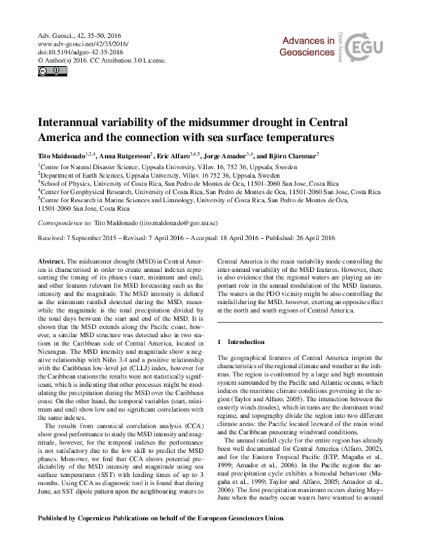 (PDF) Interannual variability of the midsummer drought in Central ...