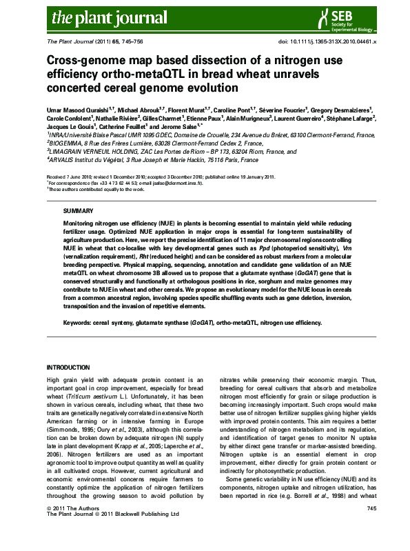 (PDF) Cross-genome map based dissection of a nitrogen use efficiency ...