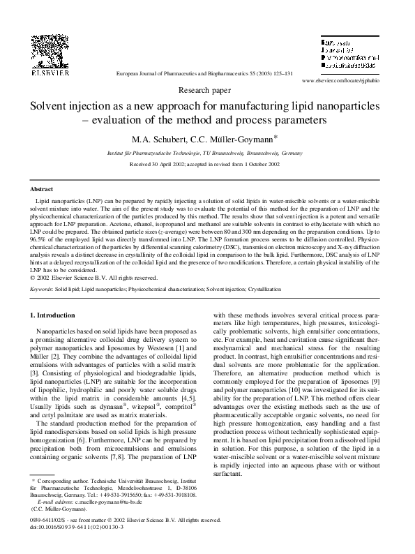(PDF) Solvent injection as a new approach for manufacturing lipid ...