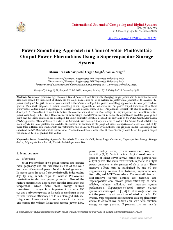 (PDF) Power Smoothing Approach to Control Solar Photovoltaic Output ...