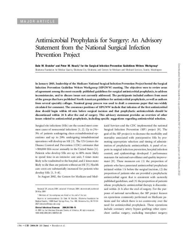(PDF) Antimicrobial Prophylaxis for Surgery: An Advisory Statement from ...