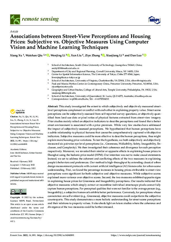 (PDF) Subjective and Objective Measures of Streetscape Perceptions ...