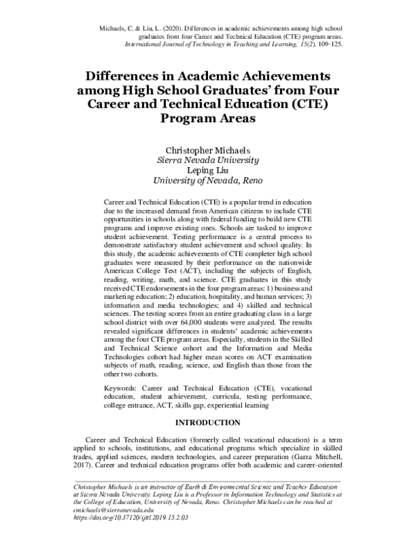 (PDF) Differences in Academic Achievements among High School Graduates ...