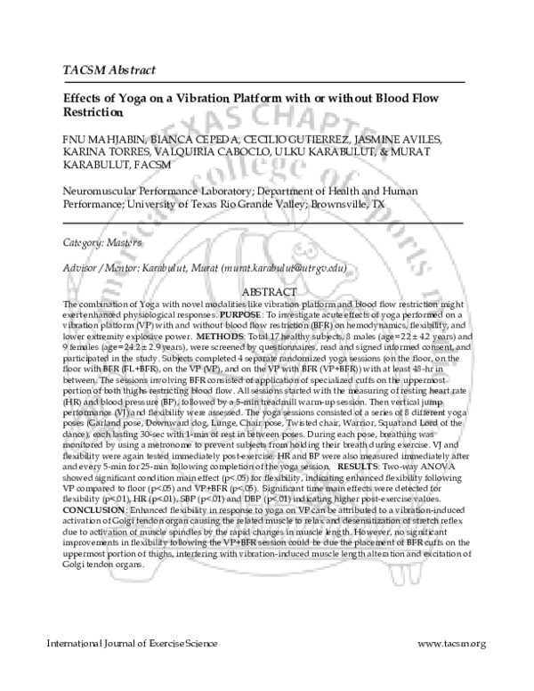 (PDF) Effects Of Yoga On A Vibration Platform With Or Without Blood ...
