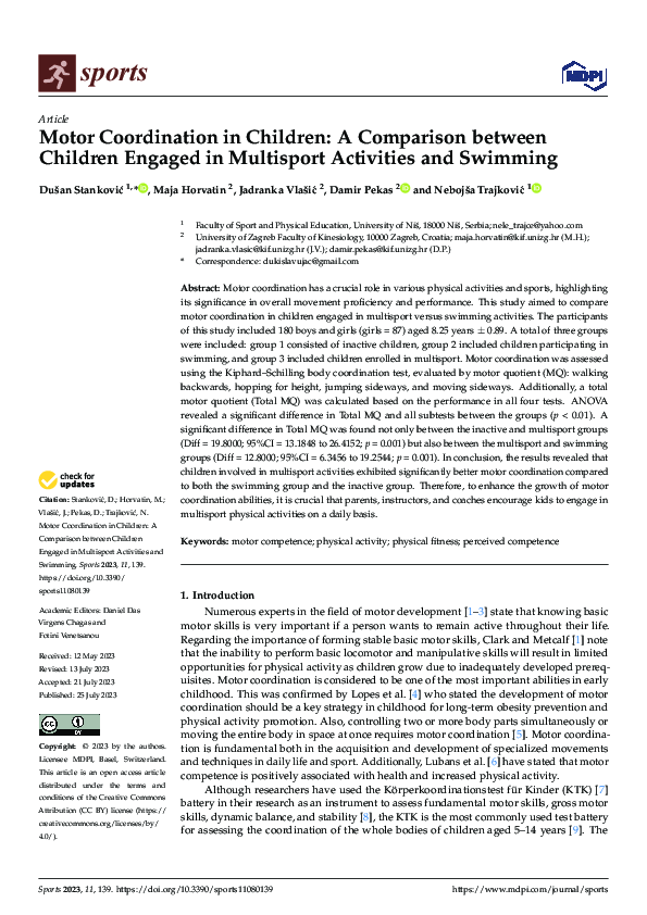 (PDF) Motor Coordination in Children: A Comparison between Children ...