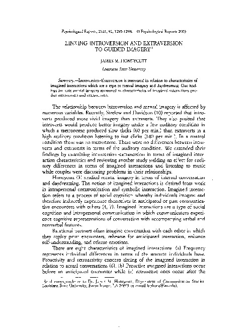 (PDF) Linking Introversion and Extraversion to Guided Imagery