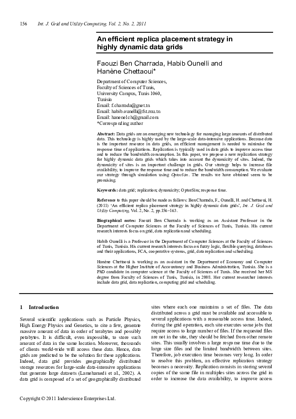 (PDF) An efficient replica placement strategy in highly dynamic data grids