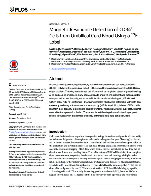 (PDF) Magnetic Resonance Detection of CD34+ Cells from Umbilical Cord ...