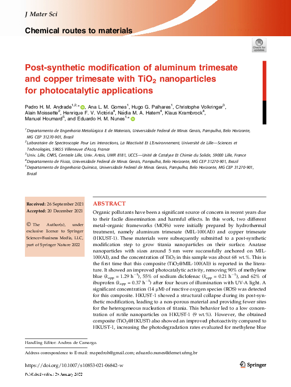 (PDF) Post-synthetic modification of aluminum trimesate and copper ...