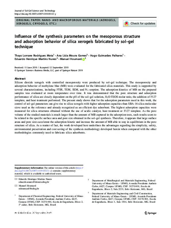 (PDF) Influence of the synthesis parameters on the mesoporous structure ...