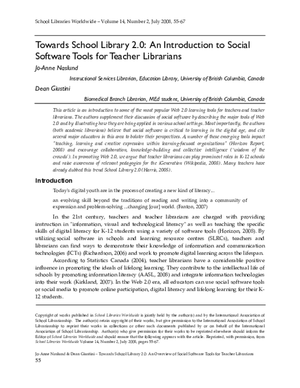 (PDF) Towards School Library 2.0: An Introduction to Social Software ...