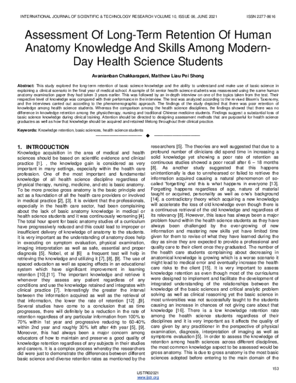 (PDF) Assessment Of Long-Term Retention Of Human Anatomy Knowledge And ...