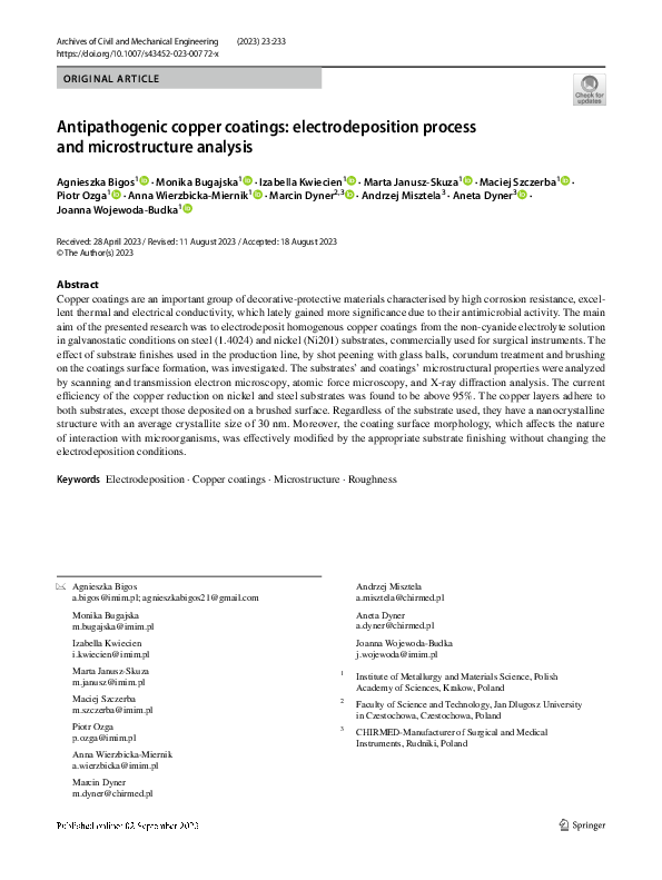 (PDF) Antipathogenic copper coatings: electrodeposition process and ...