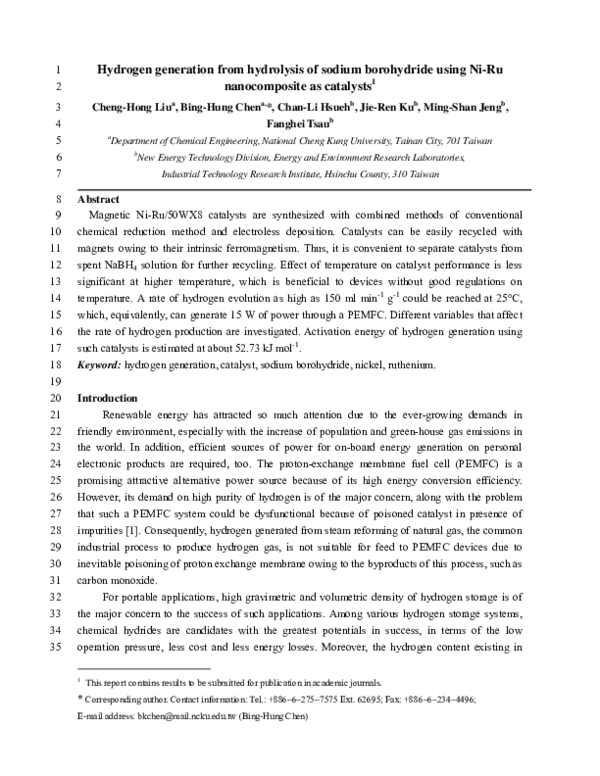 (PDF) Hydrogen generation from hydrolysis of sodium borohydride using ...