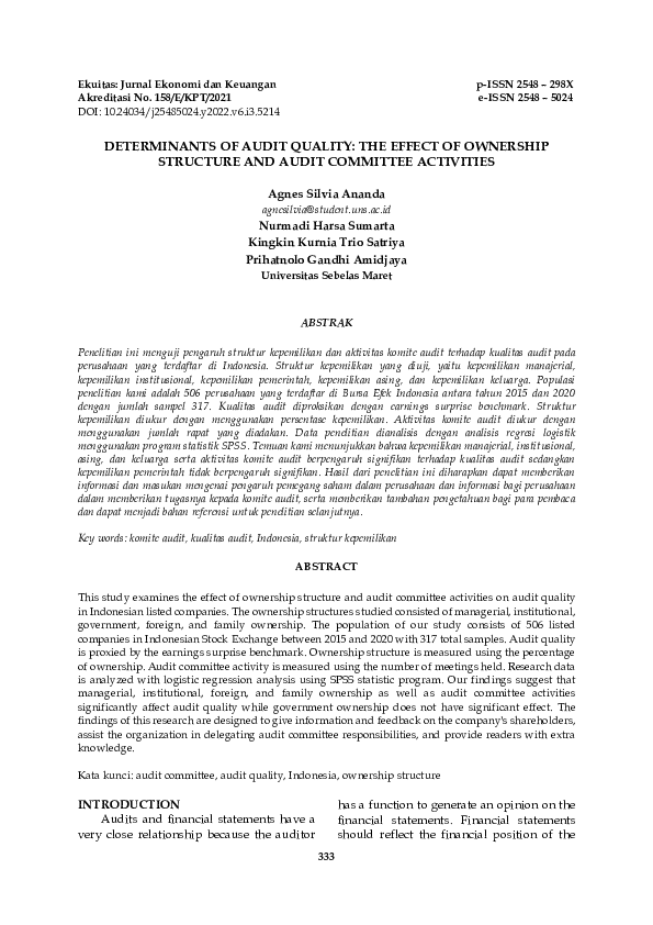 (PDF) Determinants of Audit Quality: The Effect of Ownership Structure ...
