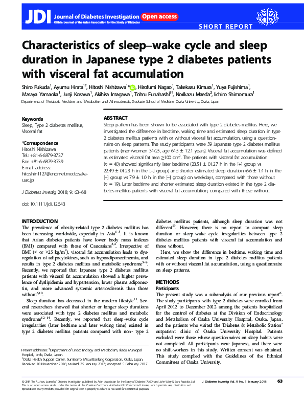 (PDF) Characteristics of sleep-wake cycle and sleep duration in ...