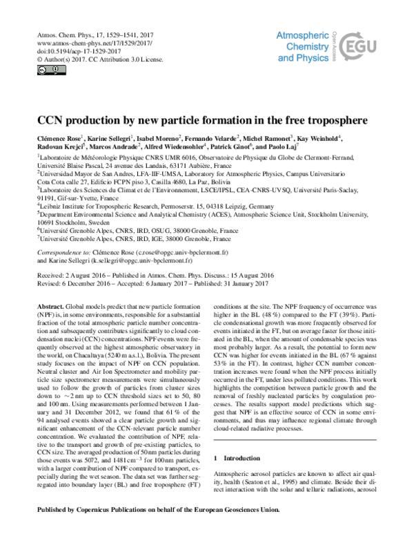 (PDF) CCN production by new particle formation in the free troposphere