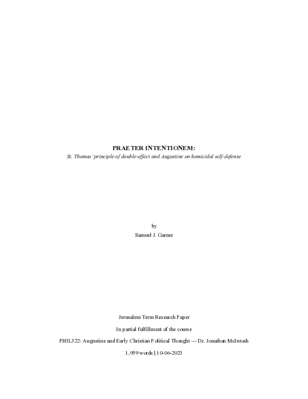 (PDF) PRAETER INTENTIONEM: St. Thomas’ principle of double effect and ...