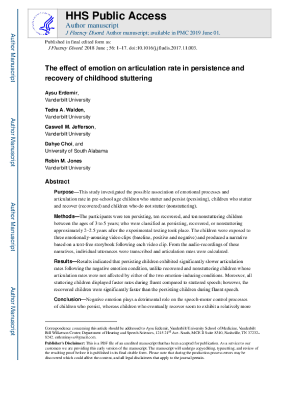 (PDF) The effect of emotion on articulation rate in persistence and ...