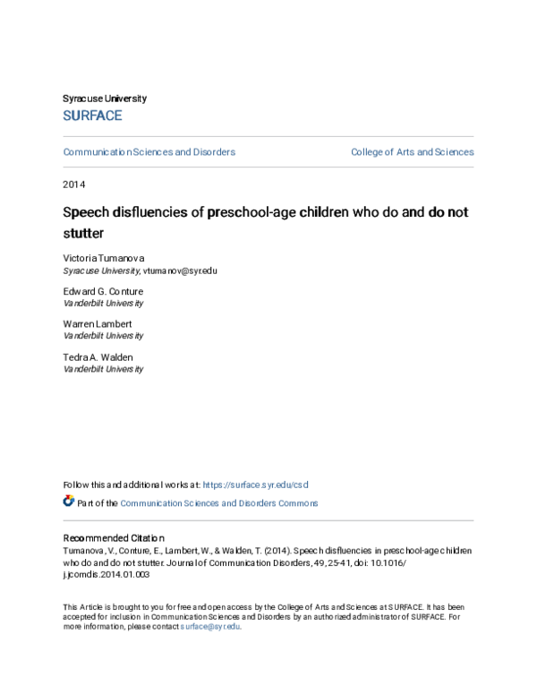 (PDF) Speech disfluencies of preschool-age children who do and do not ...