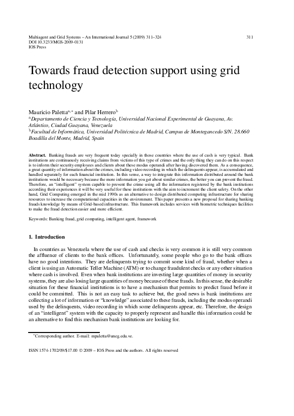 (PDF) Towards fraud detection support using grid technology